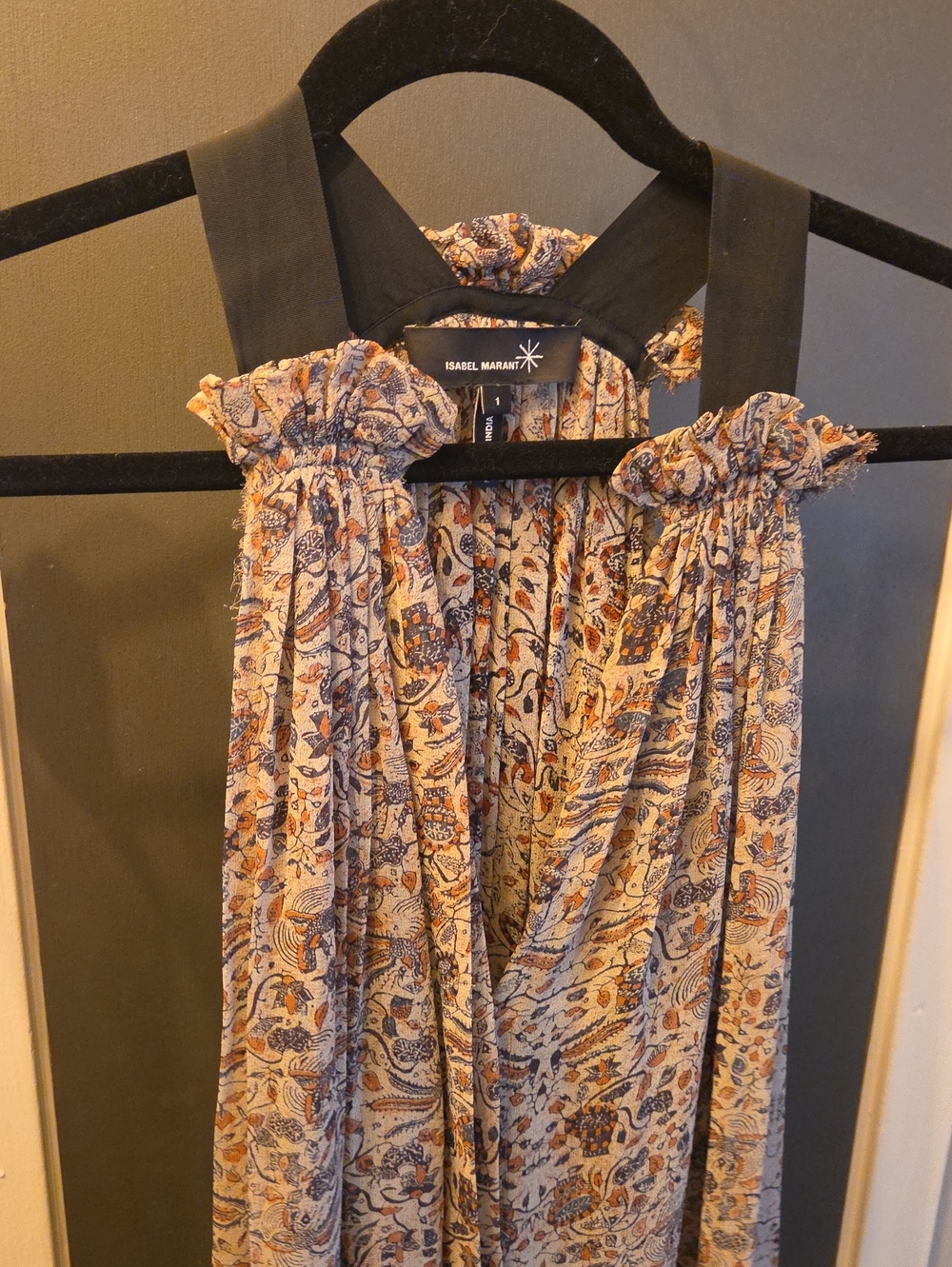 Isabel Marant Beige Paisley Maxi Dress with Navy & Rust Accents